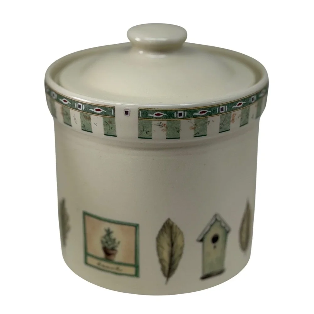 Pfaltzgraff Canister Lidded Naturewood Cream Birdhouse Leaf Kitchen‎ Storage